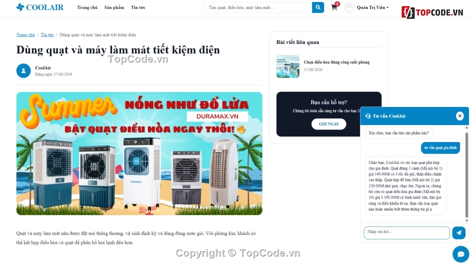 web bán quạt,bán web,điều hòa